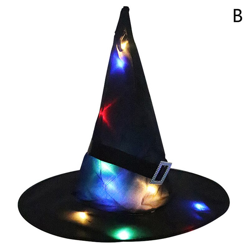 1pcs Halloween Witch Hat Glowing Witches Hat Hanging Halloween Home Party Decor Suspension Tree Glowing Hat Cosplay Costume: B with LED Light