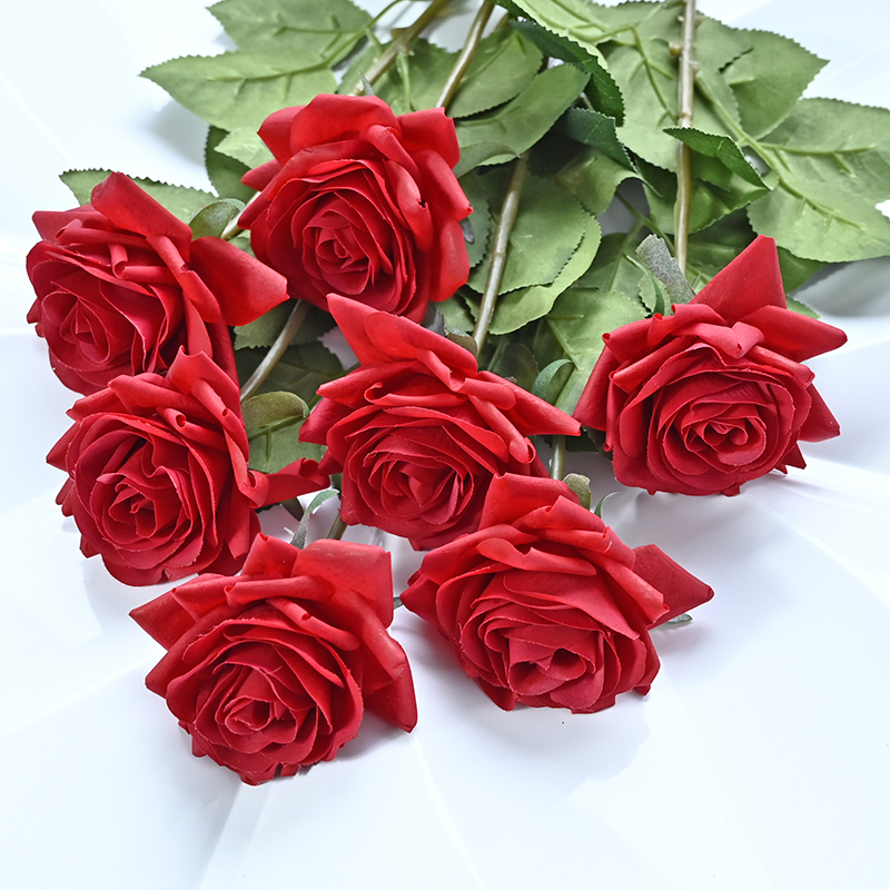 7 Uds. De rosas artificiales, flores de seda de tacto Real para el hogar, mesa de boda, ramo, decoración de: Negro