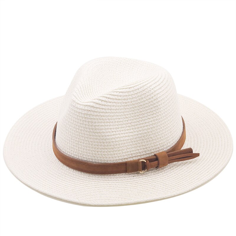 Panama Hoed Zomer Zon Hoeden Voor Vrouwen Mannen Strand Strooien Hoed Mode Uv Zon Bescherming Reizen Cap Chapeu Feminino: white