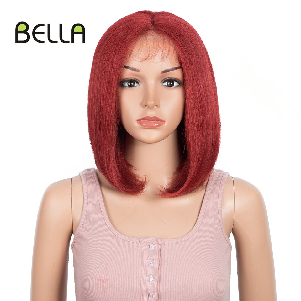 Bella Korte Bob Pruik Synthetische Lace Pruik Groen Blonde Bob Haar Cosplay Groene Tiffany Yaki Straight 4*4 Kant pruiken Voor Vrouwen Cosplay: Rood