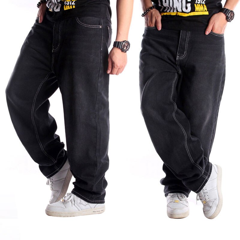 verlieren Jeans Männer Denim Breite Bein Hosen Gerade ausgebeult Harem Straße Hüfte hüpfen Schwarz Skateboard Schlauch Größe 30 - 46