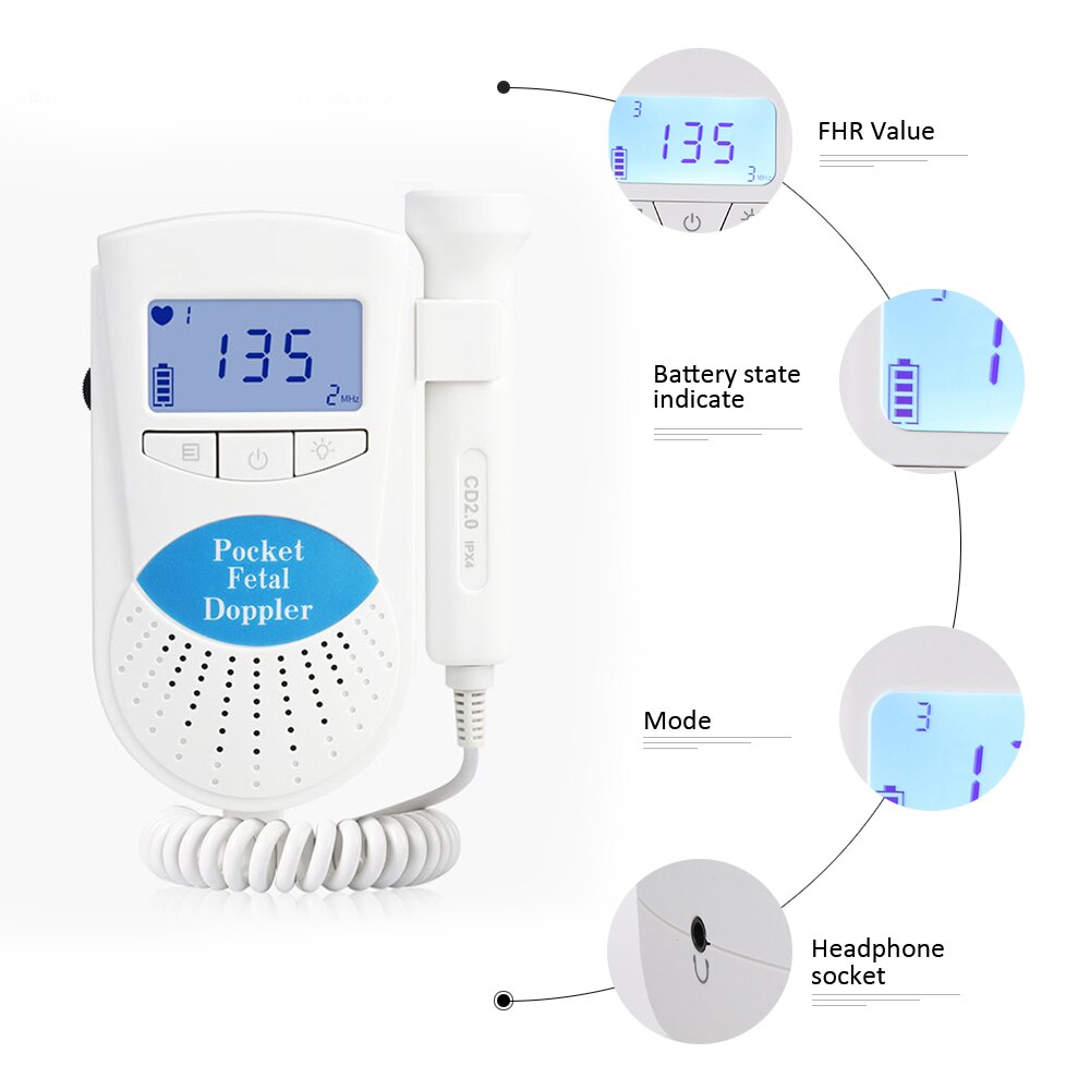 Ultrasound Doppler Fetal Heart Rate Monitor Prenatal Baby Heart Rate Detector No Radiation Fetal Tester For Baby Health