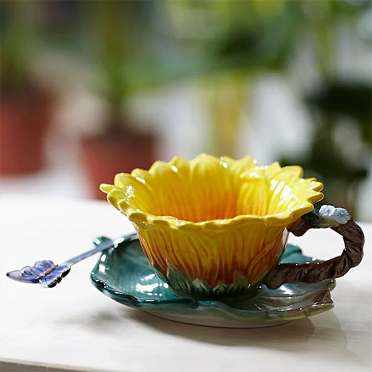 3pc/set Sunflower Cup and Saucer afternoon Tea sets High grade Coffee Sets English Tea sets Coffee Mugs Wedding