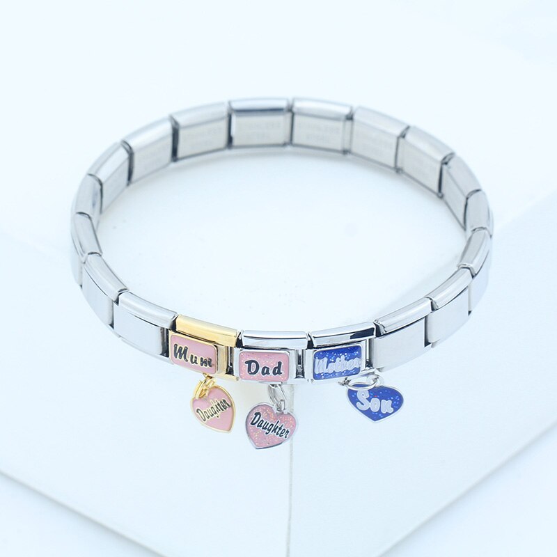 Hapiship Nieuw Mamma Papa Moeder Dochter Zon Italiaanse Links Charm Fit 9Mm Armband Rvs Sieraden Diy Maken DJ096