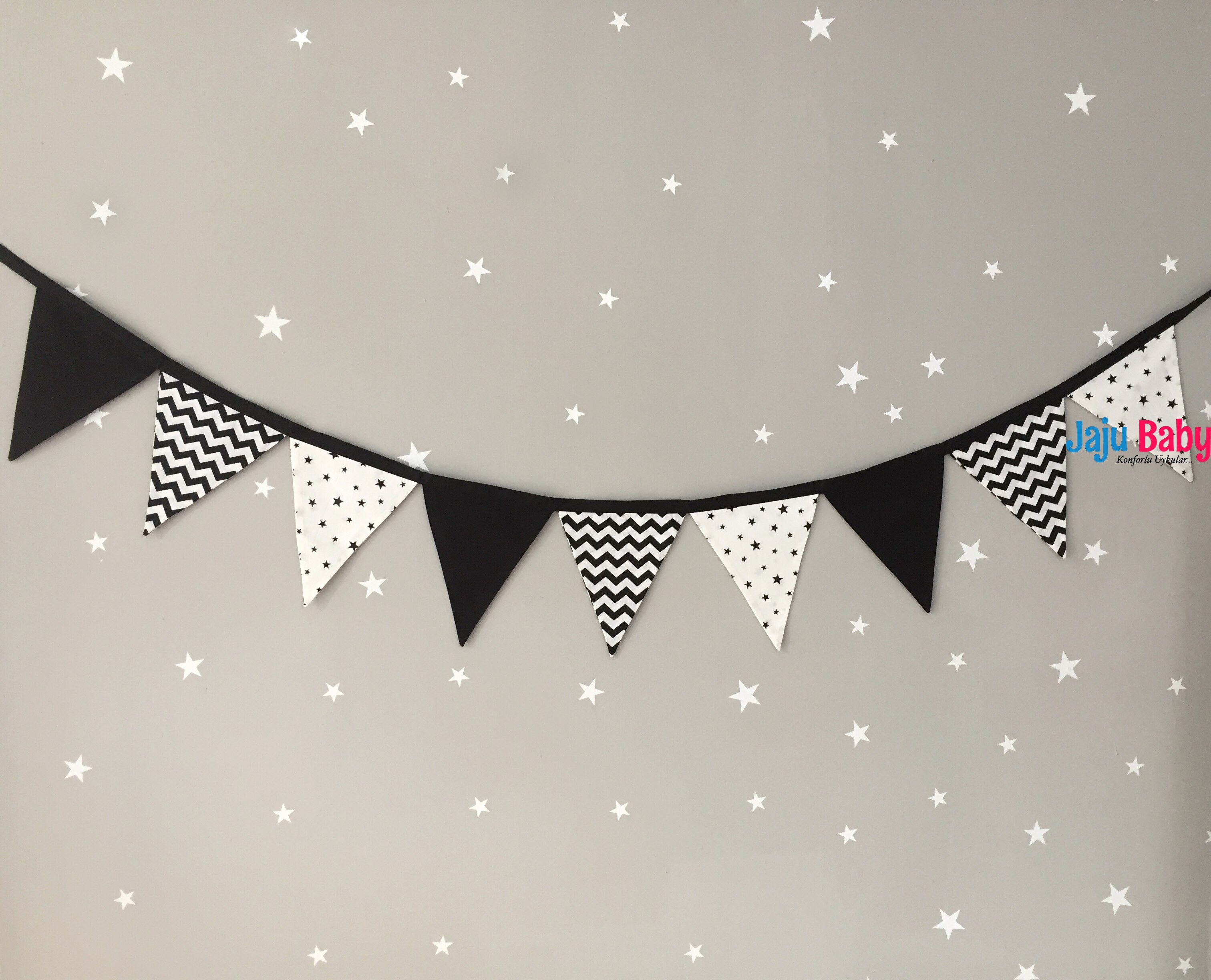 Jaju Baby Kidimoon Zwarte Zigzag Baby/Kinderkamer Streamer