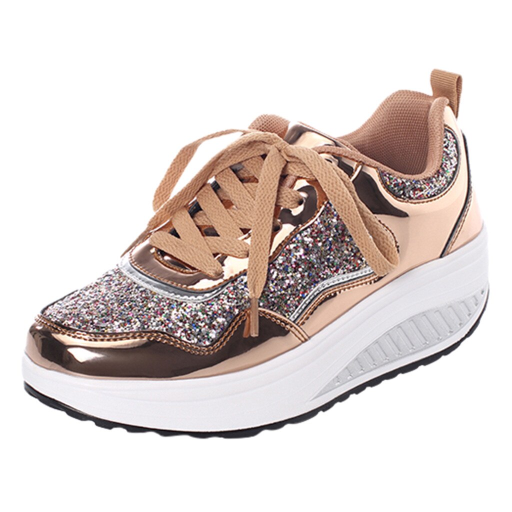 CHAMSGEND frauen Turnschuhe Sport Schuhe Spiegel Bunte Pailletten Schuhe frauen Turnschuhe Mit Schaukel Dance Dicken Boden: Gold / 40