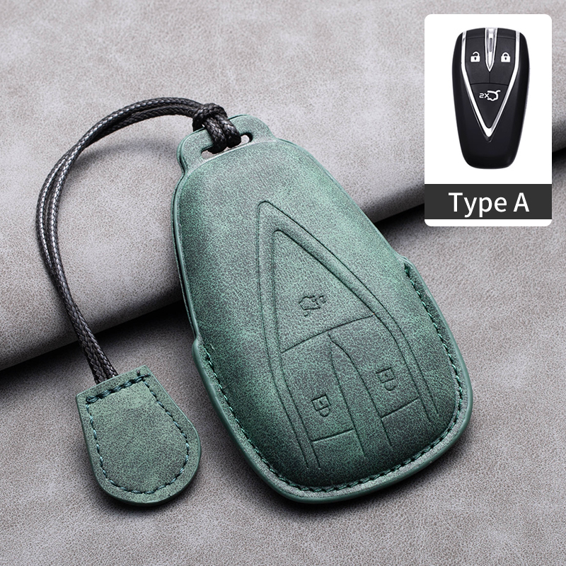 Leather Car Remote Key Case Cover for Changan Deepal S7 SL03 Car Key Fob Shell 4 Buttons Holder Keychain: Blue