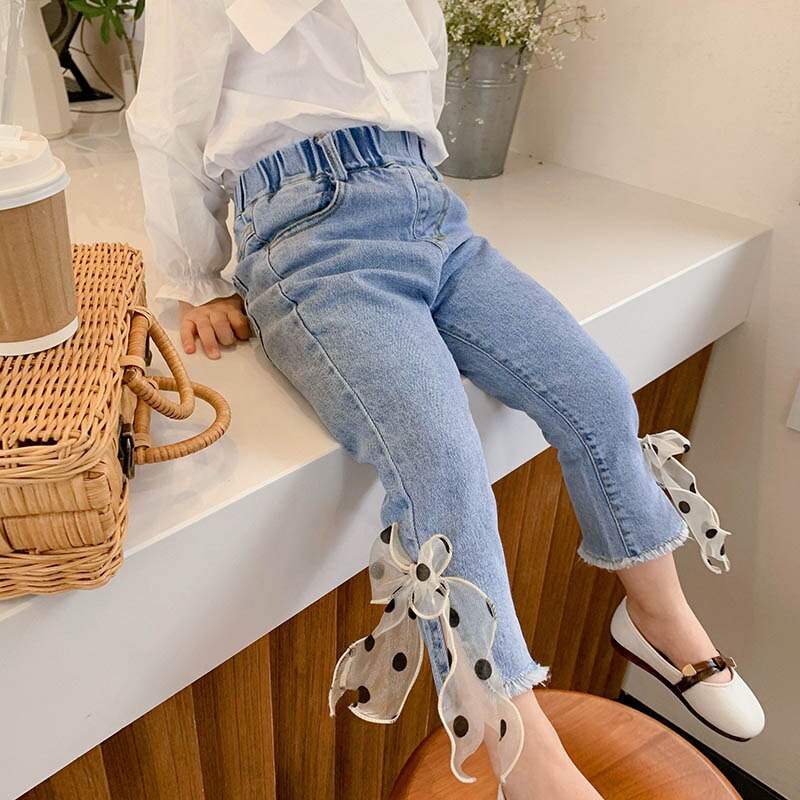Jeans per bambini Bow Girl Jeans Dot Jeans per bambini ragazze stile Casual vestiti per bambina primavera autunno: 5
