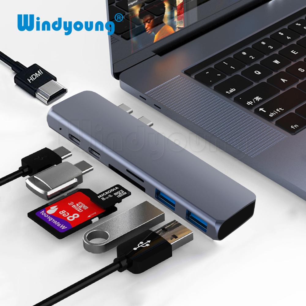 USB C HUB Type C Thunderbolt 3 Adapter USB-C Docking Dongle met HDMI 4K PD USB 3.0 SD TF kaartlezer voor MacBook Pro Air 13 15