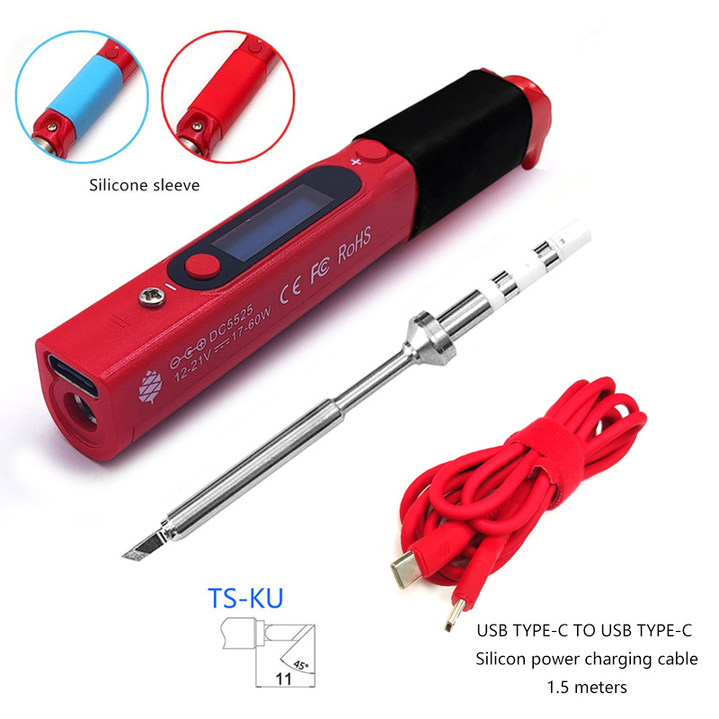 Pine64 Intelligent Portable Mini Smart Soldering Iron With Type-c to Usb C Silicon Power Charging Cable For Pinecil-bb2: RED KU Si Cable