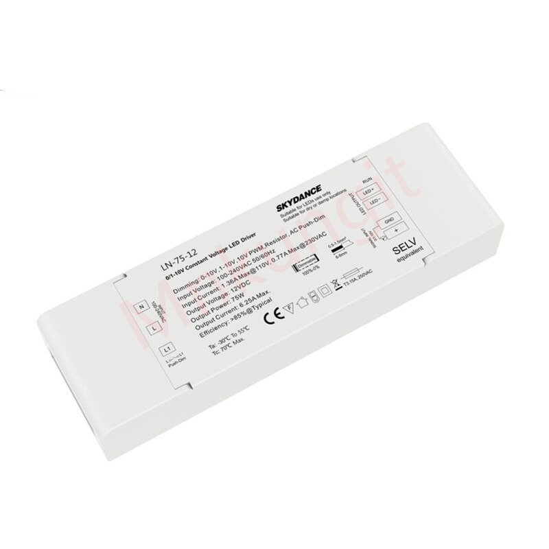 75W 12V 0/1-10V Cv Dimbare Led Driver LN-75-12 Led Controller Input AC100-240V Output DC12V 6.25A