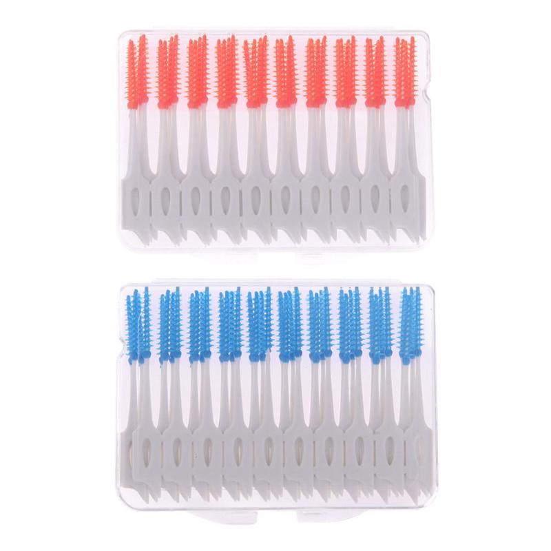 80 teile/schachtel Interdentalbürste Gummi Interdentalbürste Zahn Pinsel Kieferorthopädische Bürsten Naht Weichen Bürste Massage Zahnfleisch Zahnstocher