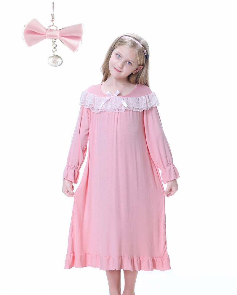 Camisón para niña de 2 a 10 años, pijamas para niños y adolescentes, ropa de dormir para el hogar, camisón de manga larga, vestido de noche,: pink / 7T-8T