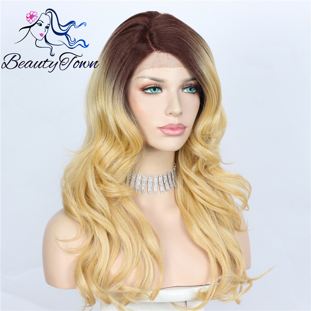 Beautytown mørk ombre guld yaki t del paryk kvinder blogger daglig makeup bryllup restyle fest syntetiske parykker vinder