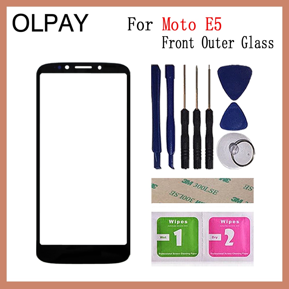 För motorola moto  e5 xt1944/ moto  e5 plus  xt1924 moto främre yttre glasskyddspanel ersätt inte lcd -pekskärmslins: E5 svarta med verktyg