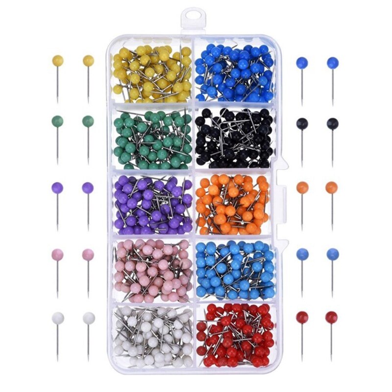 10 couleurs punaises tête en plastique ronde avec pointe en acier épingles colorées assorties