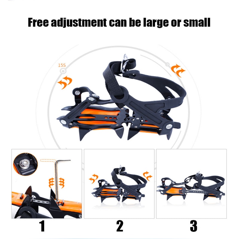 Equipo de escalada ajustable de acero al manganeso, 10 dientes, pinzas para zapatos antideslizantes para nieve y hielo, dispositivo de Crampon para montañismo