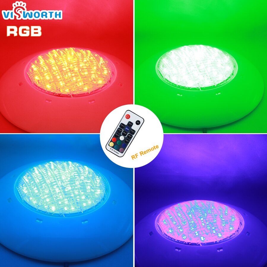 24w 36w svømmebasseng ledet lys ac /dc 12v rgb + fjernkontroll utendørs belysning  ip68 vanntett undervanns lampe demning lys