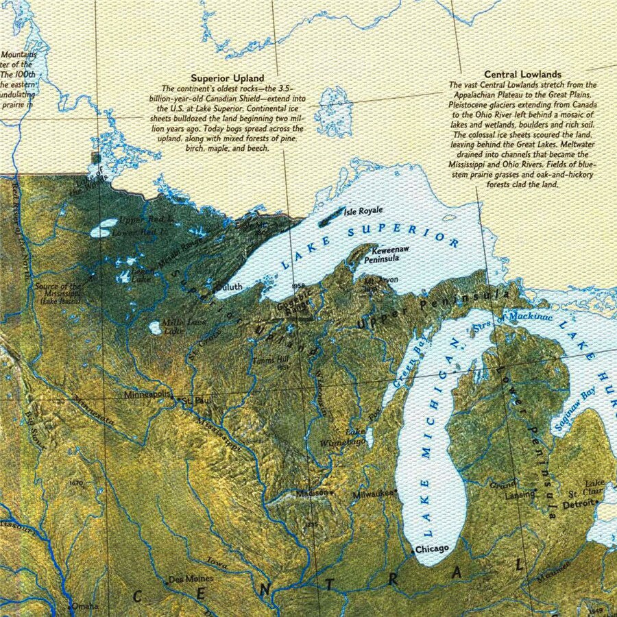 USA Map The Physical Landscape Realistic Geographical Lines Canvas Print Wall Sticker Bar Cafe Living Room Home Decor