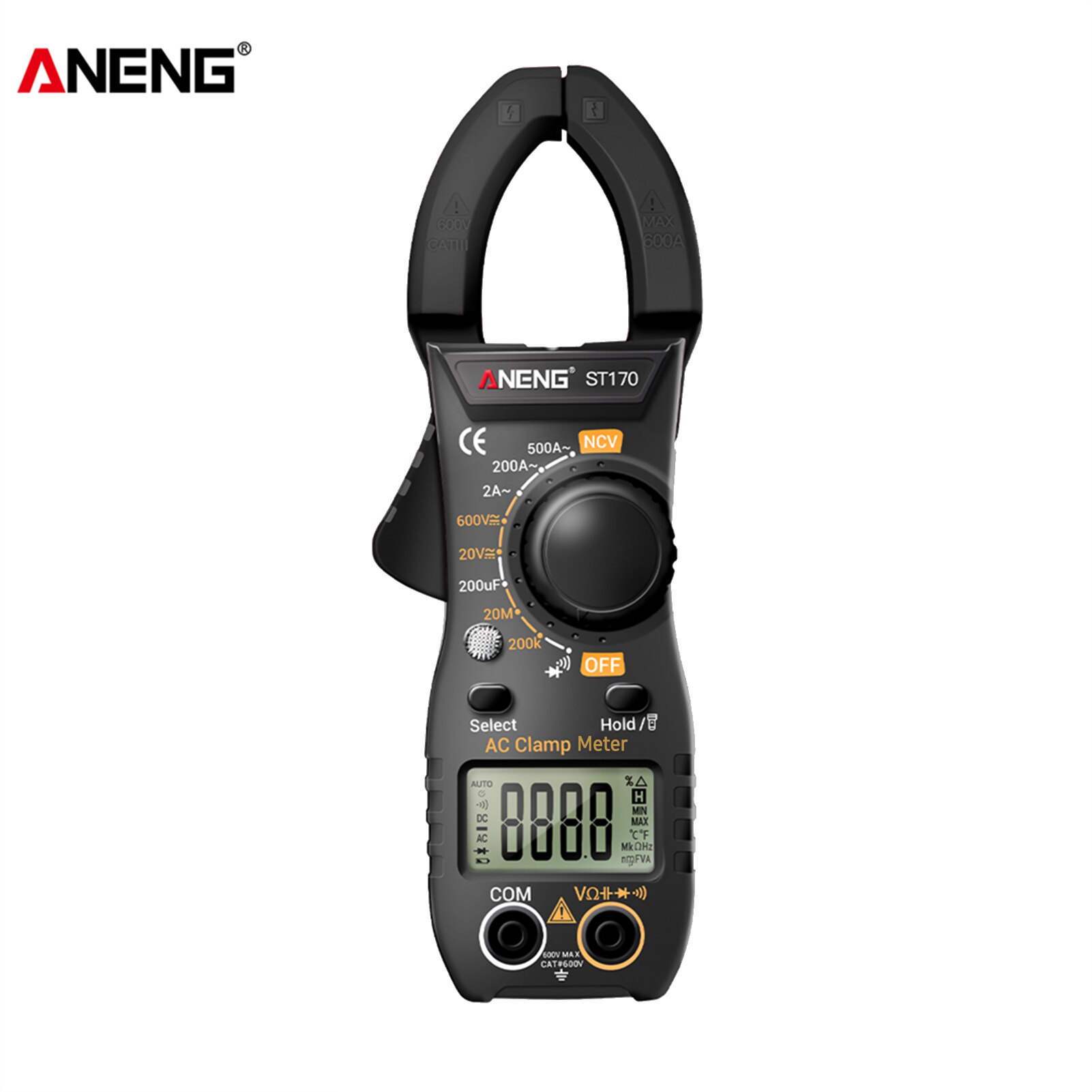 ANENG ST170 Smart Clamp Meter 1999 Counts Auto-ranging Digital Multimeter LCD Screen AC DC Voltage AC Current Tester: Black
