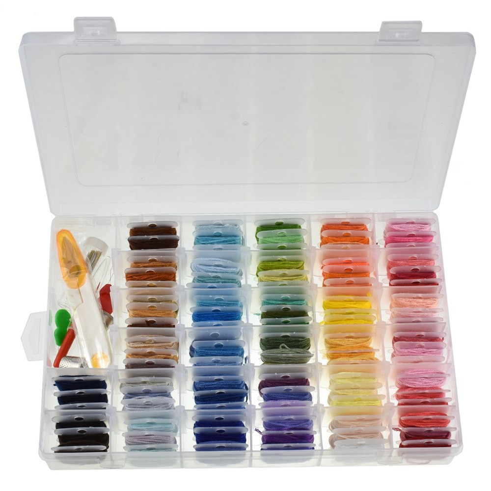 96pcs Embroidery Floss Cross Stitch Thread Kit with Threader Bobbins Sewing Needles Storage Box Embroidery Starter Kit