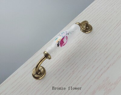 Keramik blomstermøbler hardware håndtag skydedør skuffeknapper garderobe køkkenskabe skab kommode skub træk håndtag: Bronze blomst