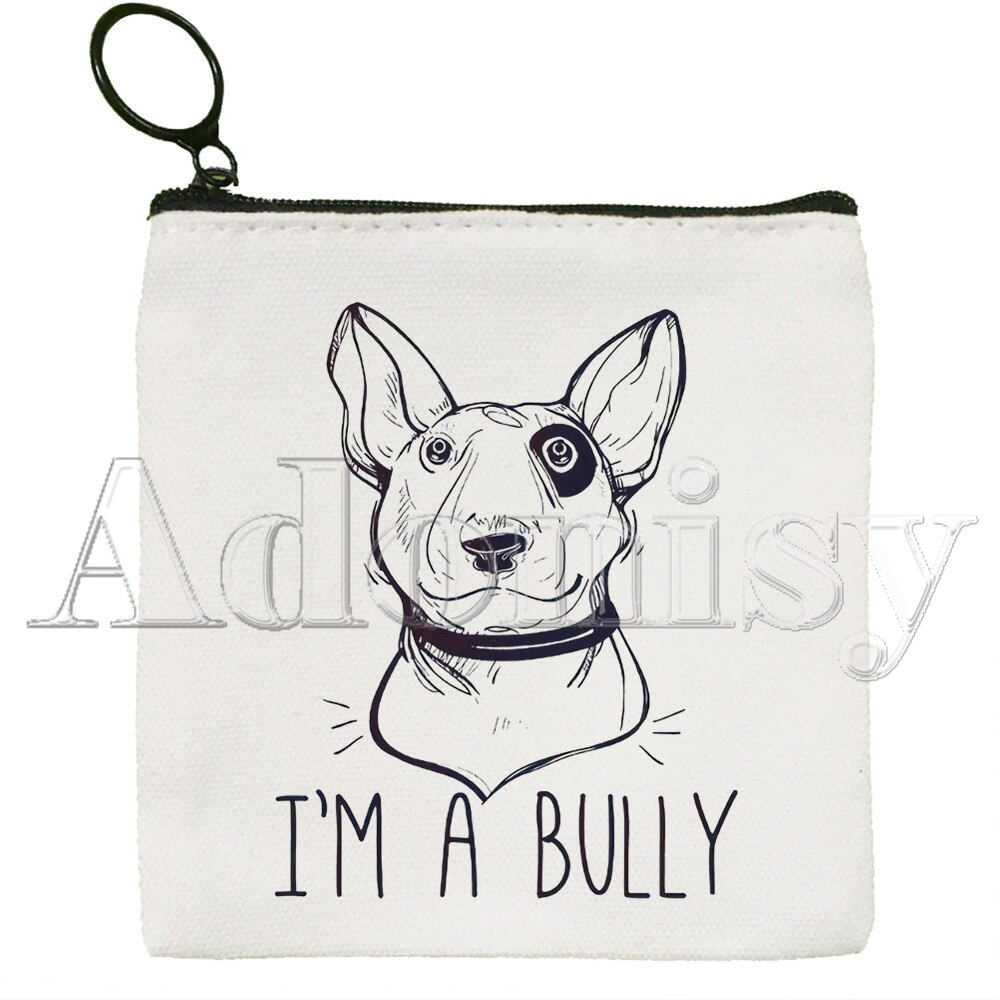 Bull Terrier borsa di tela borsa bianca pura, borsa con cerniera borsa portamonete pochette: N