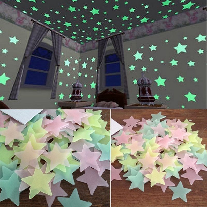 Pegatinas de pared para Estrellas luminosas, lote de 100 unidades de 3cm, pegatina de estrella fluorescente que brilla en la oscuridad, pegatinas para habitación de bebé, decoración de pared 3D para el hogar