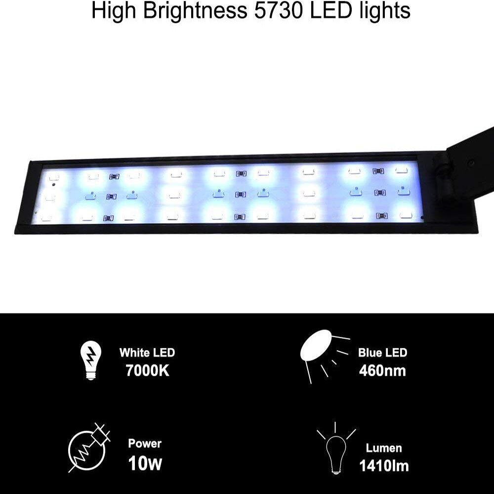 Iluminación LED con Clip para acuario, lámpara de luz de Arrecife Marino de 100-240V con soporte ajustable, LED azul y blanco para peces, plantas de Tanque De Agua: 10W