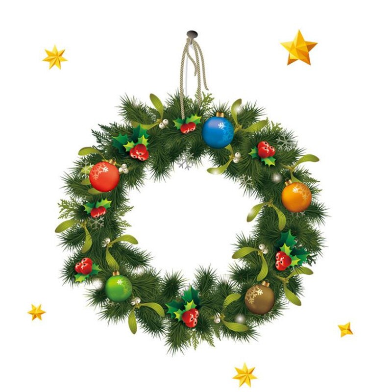 Christmas wreath Wall Stickers Window Glass Festival Decals Santa Murals Year Christmas Decorations for Home Stickers: Default Title