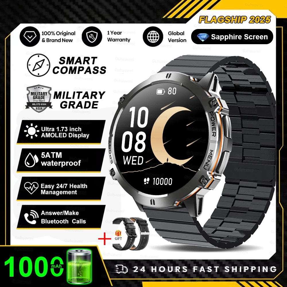 2025nuovo carro armato T3 ultra 2 GPS Astuto Della Vigilanza Degli Uomini Bussola Alltimetro 1000mAh Batteria 10ATM Impermeabile sport fitness AMOLED Chiama Orologi: Viola