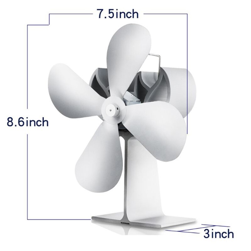 Ventilateur de poêle à bois auto-alimenté à chaleur blanche, 4 lames en aluminium, silencieux et efficace, grande pièce, M7DA