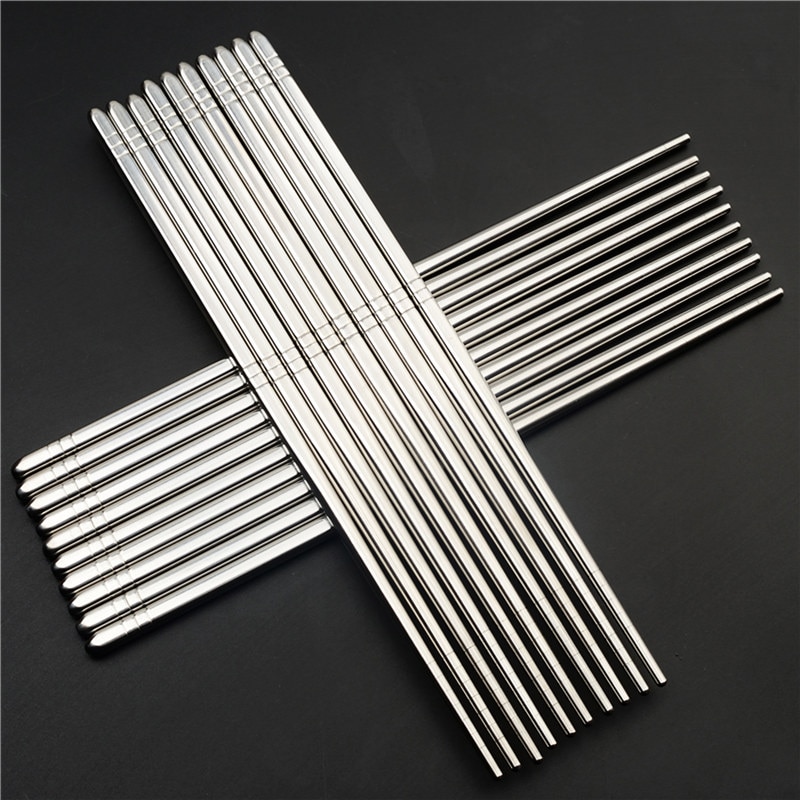 5 Pairs Stainless Steel Chopsticks Healthy Light Weight Polishing Square Chopsticks Easy To Use Easy To Clean