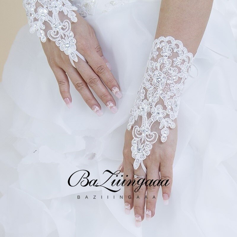 Gants De mariée courts, en dentelle rouge, sans doigts, accessoires De mariage, 15 pièces