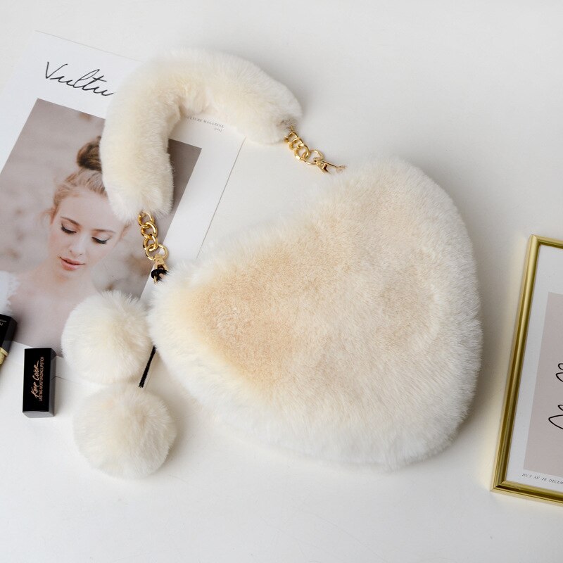 Pluche Hartvormige Winter Vrouwelijke Schattige Clutch Portemonnee Liefde Handtas Modeketen Pluche Tas Tas Voor Vrouw: 3