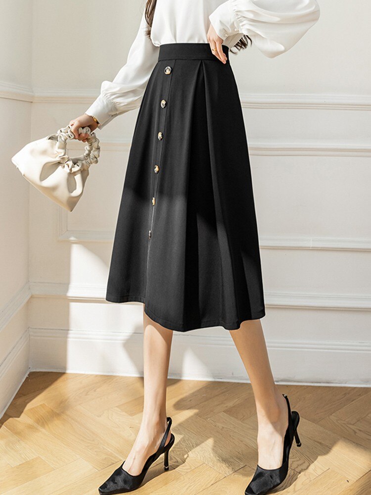 High Waist Long Skirts Women 2022 Spring Korean Style All-match Single-breasted Ladies A-line Skirt W1052