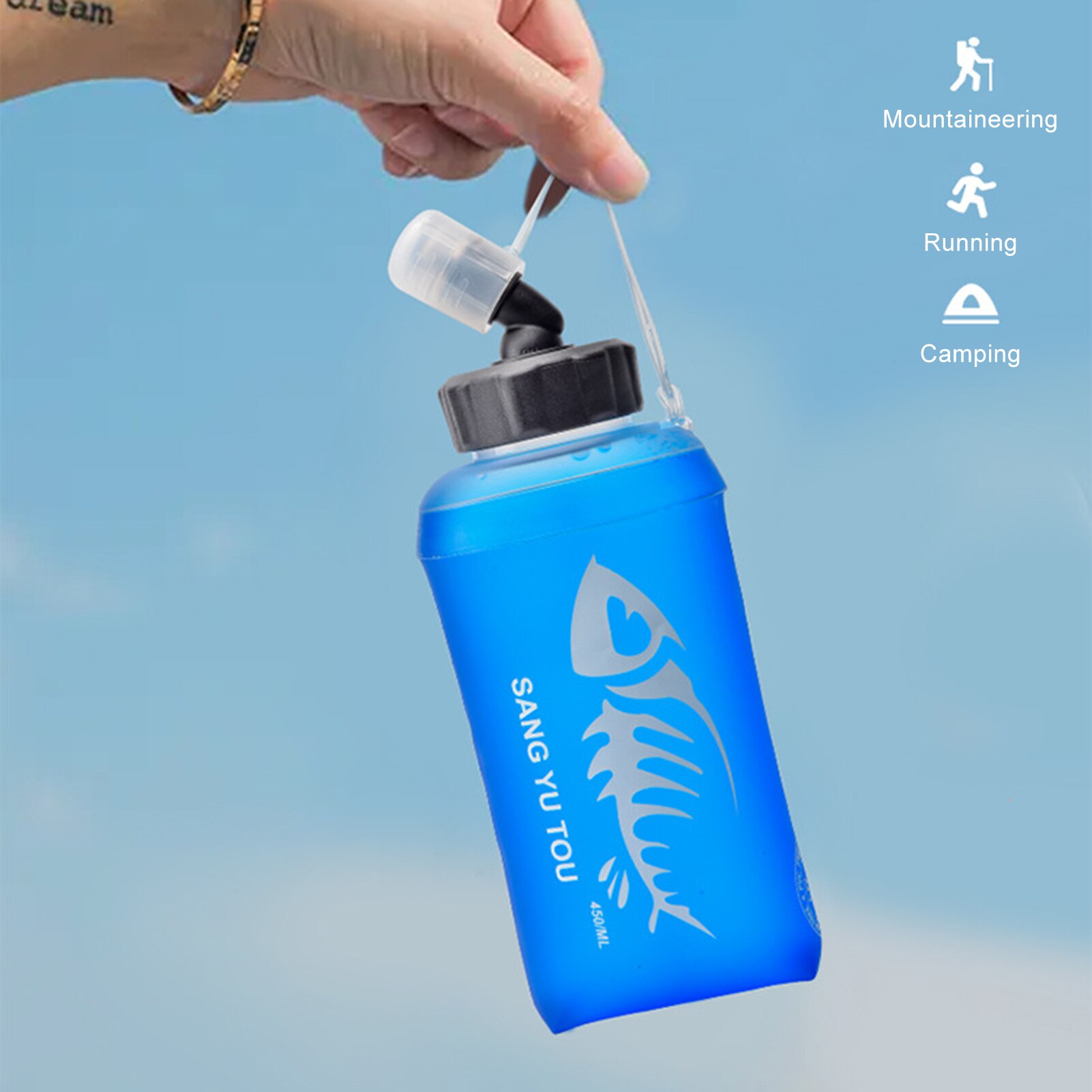 Sport Zacht Water Zak 450Ml Draagbare Vouwen Waterfles Siliconen Sport Waterkoker Reizen Fles Fles Water Bag Voor Fietsen kamp