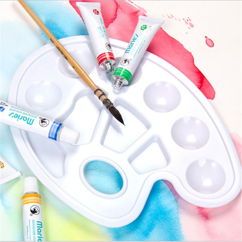 Oval Plastic Palette Art Paint Plastic Drawing Tray Color Palette For Oil Watercolour White Painting Pallet With Thumb Hole