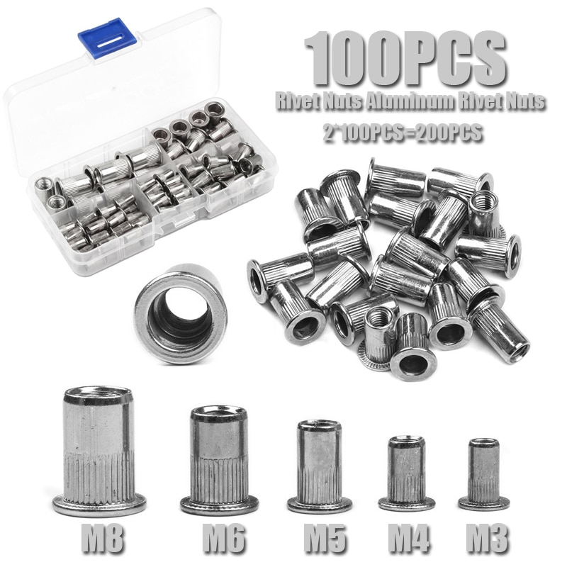 100PCS Rivet Aluminum Rivet Nuts Nut Tool Kit Mixed Zinc Steel Insert Nutsert Threaded nut and bolt furniture