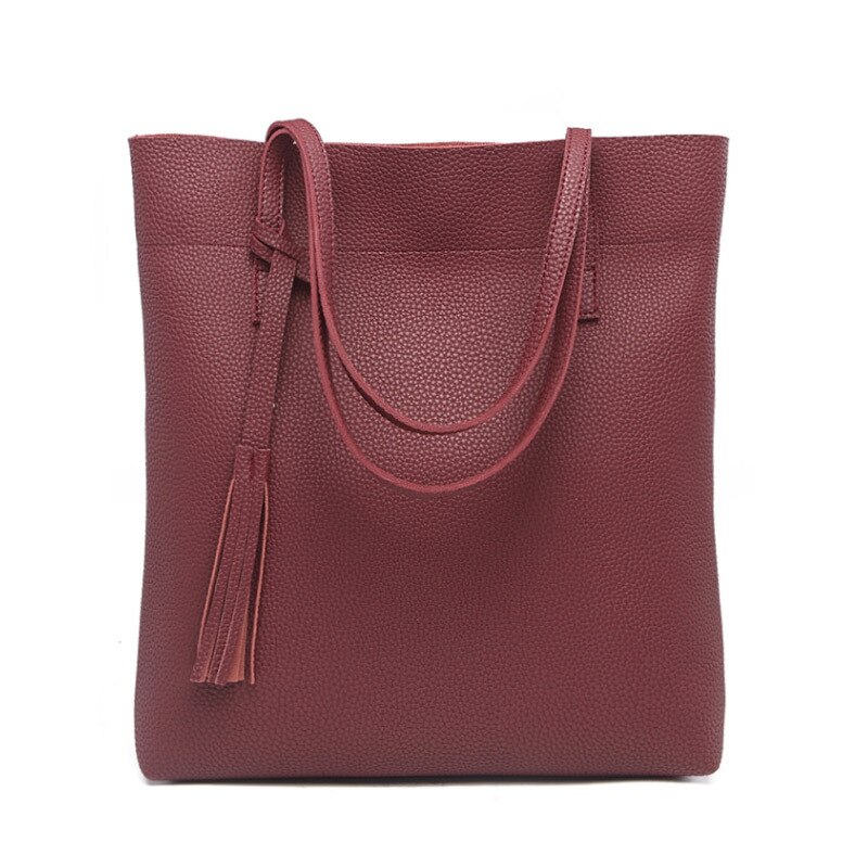 Bolso de hombro para mujer de gran capacidad, bolso de compras con borla, bolso de viaje: Borgoña