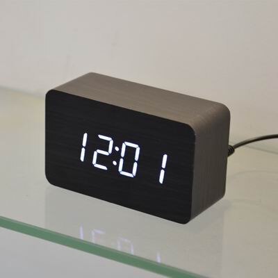 Fibisonic Houten Wekkers Met Thermometer, Geluidsregeling Hout Led Klokken, Digitale Bureau En Tafel Klok: black white white