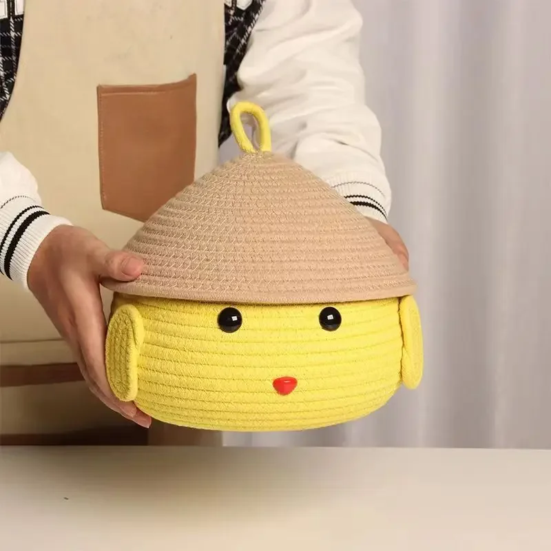 Hand Woven Storage Basket Tree Cartoon Storage Box Snack Make Up Organizers Home Decor: light yellow