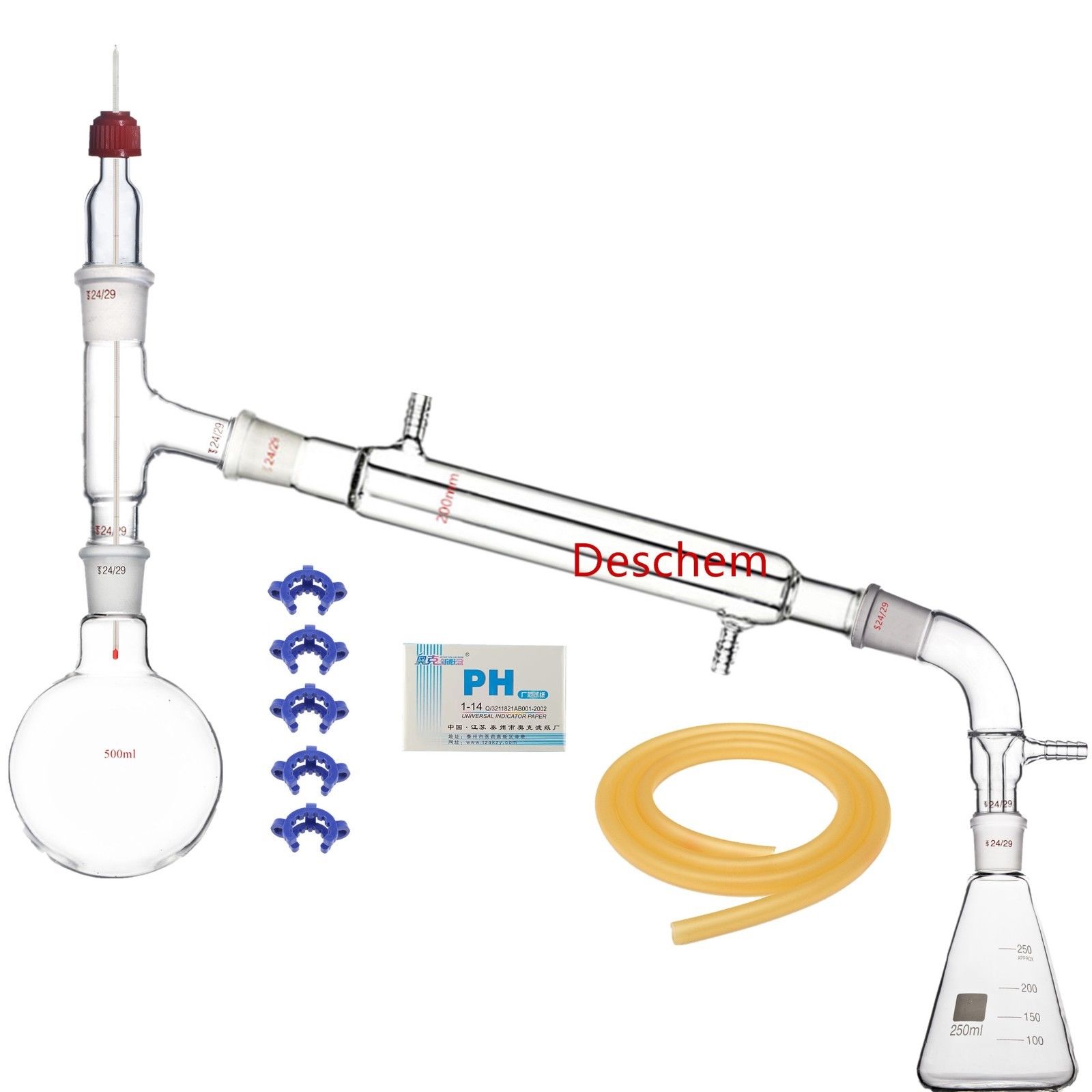 500 ml 24/29 Lab Glas Destillatieopstelling Vacuüm Destilleren Kit Erlenmeyer