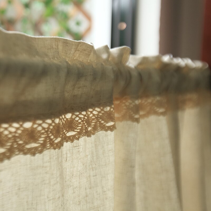 finished curtain for kitchen caffee curtain cotton linen lace curtain short