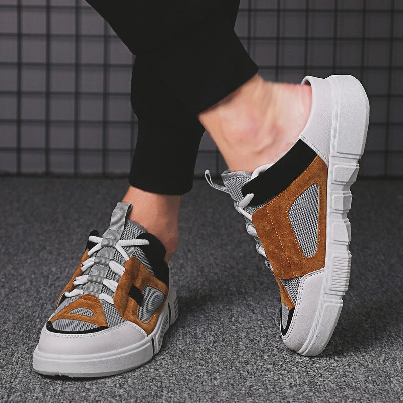 Heren casual schoenen schoenen schokbestendig vetersluiting ademend heren sneakers hoogte verhogen ademend casual mesh half drag