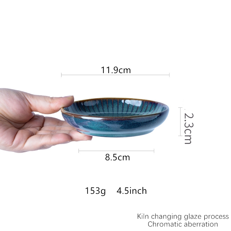 Home green glazed ceramic tableware Blue Retro home kitchenware big dish soup set: Silver