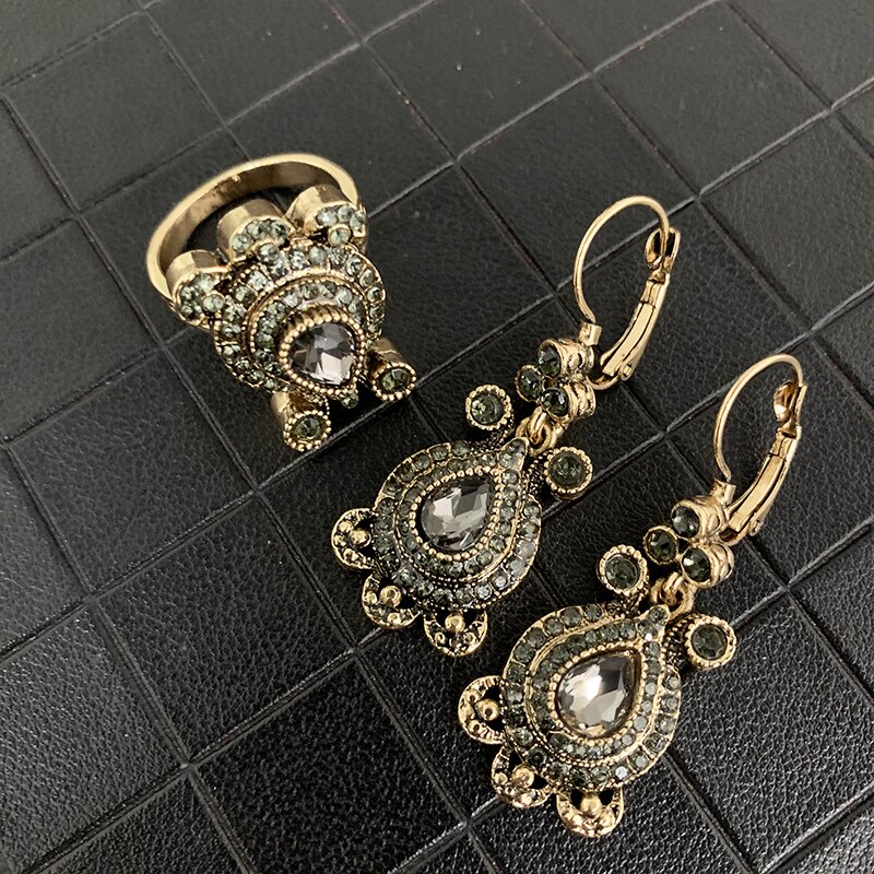 Fashionable Turkish Style Ethnic Jewelry Set Vintage Fancy Flower Jewelry Set Earring Necklace Ring Bracelet Crown Bijoux