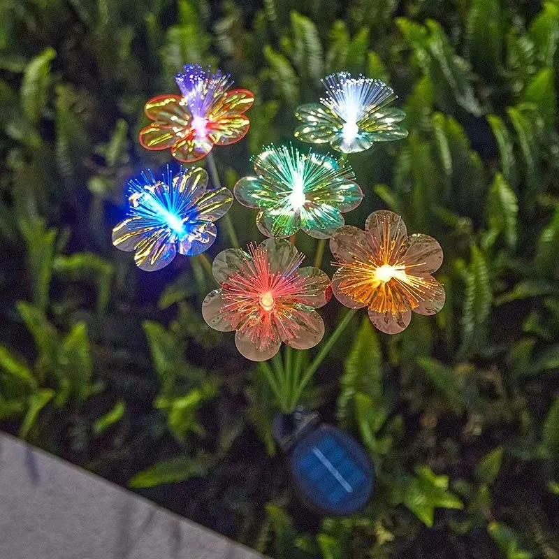 Solcellsdriven fjärilsfiberoptisk blomma led-sollampor utomhus bröllopsfestdekor trädgårdskrans gräsmatta lampa för gård uteplatsdekor: Blå / 6-10w
