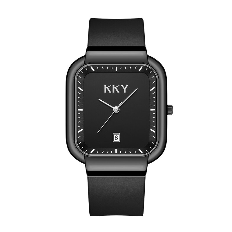 Originele Kky Waterdichte Authentieke Quartz Horloge Mode Jelly Kleine Vierkante Horloge Eenvoudige Siliconen Riem Klok Atmospher: Black