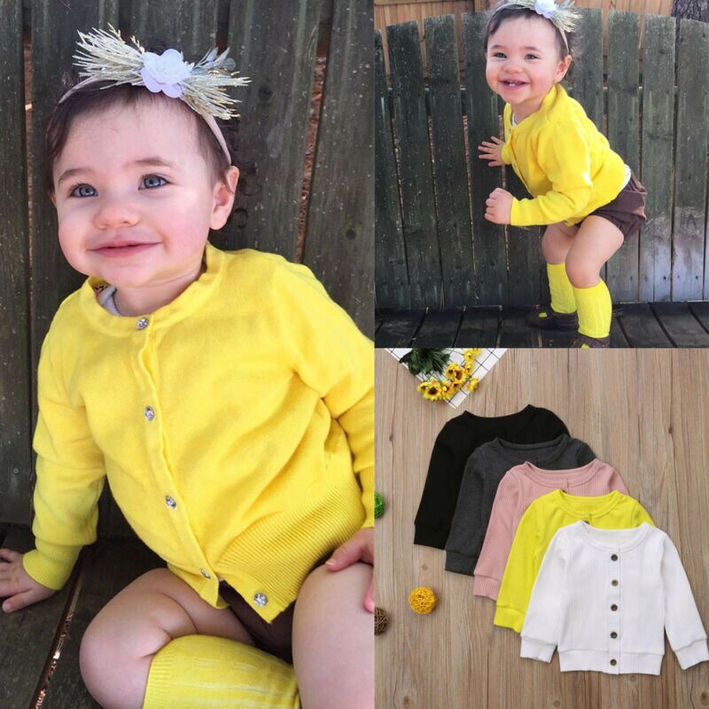 Baby Truien Peuter Kids Baby Meisjes Outfit Kleding Knop Gebreide Trui Vest Jas Tops verzonden